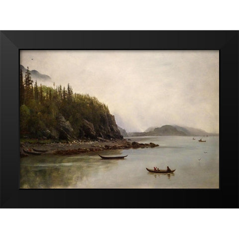 Indians Fishing Black Modern Wood Framed Art Print by Bierstadt, Albert