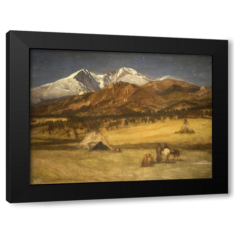 Indian Encampment - Evening Black Modern Wood Framed Art Print with Double Matting by Bierstadt, Albert