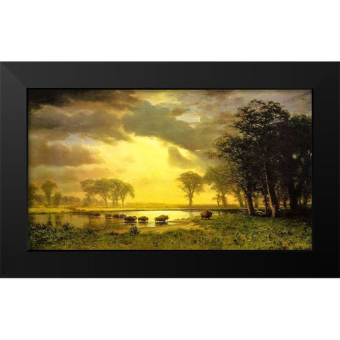 The Buffalo Trail Black Modern Wood Framed Art Print by Bierstadt, Albert