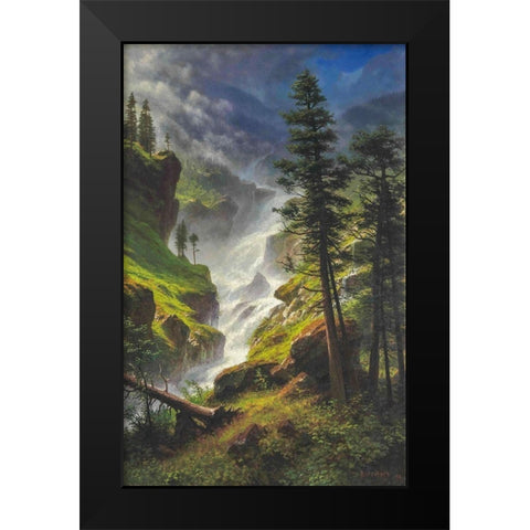 Rocky Mountain Waterfall Black Modern Wood Framed Art Print by Bierstadt, Albert