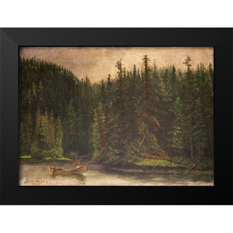 Indian Hunters in Canoe Black Modern Wood Framed Art Print by Bierstadt, Albert