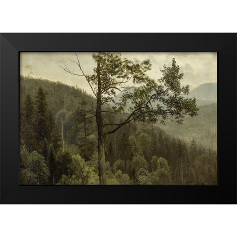 Tree covered mountains Black Modern Wood Framed Art Print by Bierstadt, Albert