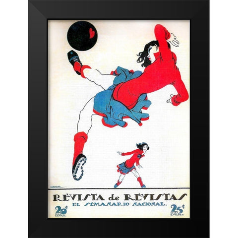 Mexican Magazine Cover 1920 Womens Soccer Black Modern Wood Framed Art Print by Garcia Cabral, Ernesto