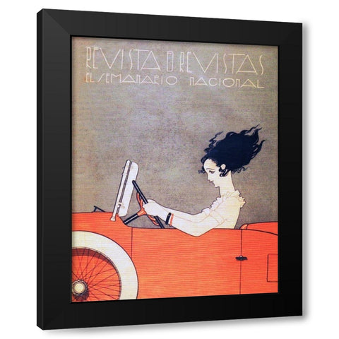 Mexican Magazine Cover 1920 Woman in Car Black Modern Wood Framed Art Print by Garcia Cabral, Ernesto