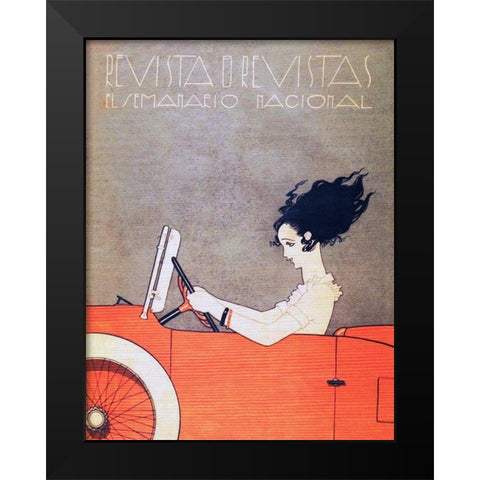 Mexican Magazine Cover 1920 Woman in Car Black Modern Wood Framed Art Print by Garcia Cabral, Ernesto