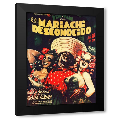 Mexican Movie Poster El Mariachi desconocido Black Modern Wood Framed Art Print with Double Matting by Garcia Cabral, Ernesto