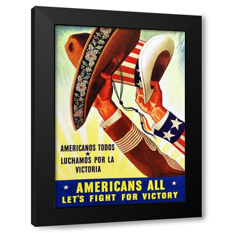 Americanos Todos, Luchamos por la Victoria Black Modern Wood Framed Art Print with Double Matting by Helguera, Leon