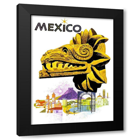 Mexico Quetzalcoatl Travel Poster Black Modern Wood Framed Art Print with Double Matting by Koslow, Howard