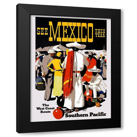 See Mexico This Year-Southern Pacific Black Modern Wood Framed Art Print with Double Matting by Lorand, Maurice