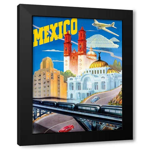 Mexico Travel Poster 1935 Black Modern Wood Framed Art Print with Double Matting by Vintage Mexico Travel Poster