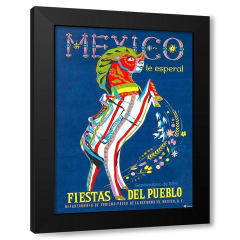 Le Espera Fiestas del Pueblo 1959 Black Modern Wood Framed Art Print with Double Matting by Vintage Mexico Travel Poster