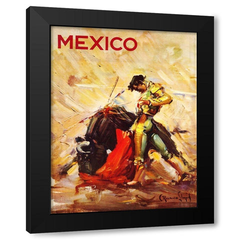 Mexican Matador Travel Poster Black Modern Wood Framed Art Print with Double Matting by Ruano Llopis, Carlos