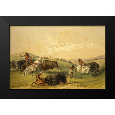 Buffalo Hunt, A Numerous Group Black Modern Wood Framed Art Print by Catlin, George