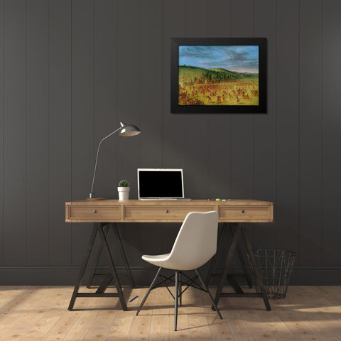 Ball play of the Choctaw Ball Up Black Modern Wood Framed Art Print by Catlin, George