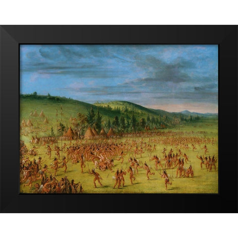 Ball play of the Choctaw Ball Up Black Modern Wood Framed Art Print by Catlin, George