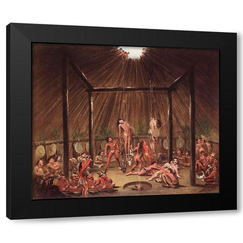 The Cutting Scene, Mandan O kee pa Ceremony Black Modern Wood Framed Art Print with Double Matting by Catlin, George