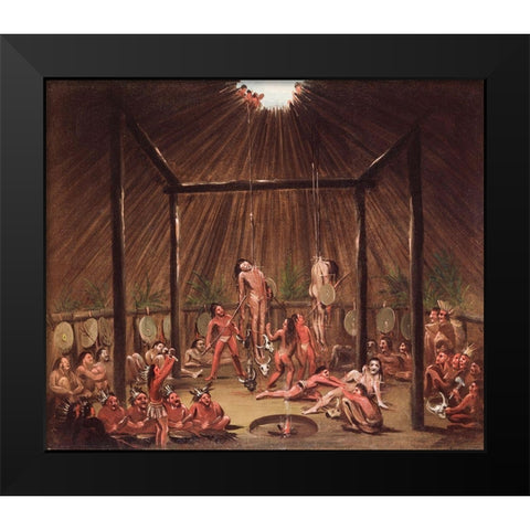 The Cutting Scene, Mandan O kee pa Ceremony Black Modern Wood Framed Art Print by Catlin, George