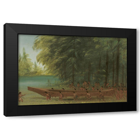 Launching a Canoe Nayas Indians Black Modern Wood Framed Art Print with Double Matting by Catlin, George