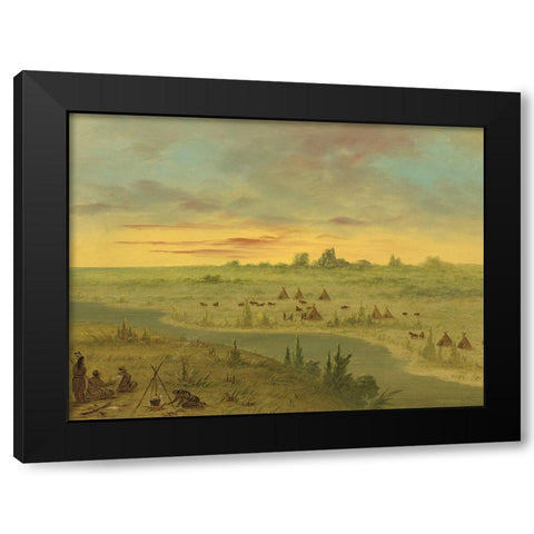 Encampment of Pawnee Indians at Sunset Black Modern Wood Framed Art Print by Catlin, George