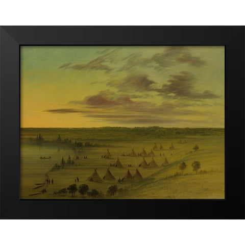 Sioux Village Lac du Cygne Black Modern Wood Framed Art Print by Catlin, George