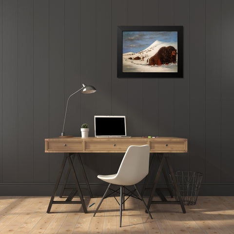 Buffalo Hunt in Snow Shoes Black Modern Wood Framed Art Print by Catlin, George