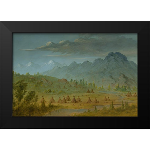 A Crow Village and the Salmon River Mountains Black Modern Wood Framed Art Print by Catlin, George