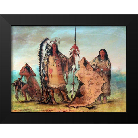 Mandan, Mato Tope with wife and son Black Modern Wood Framed Art Print by Catlin, George
