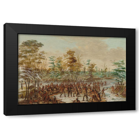 De Tonty Suing for Peace in the Iroquois Village Black Modern Wood Framed Art Print with Double Matting by Catlin, George