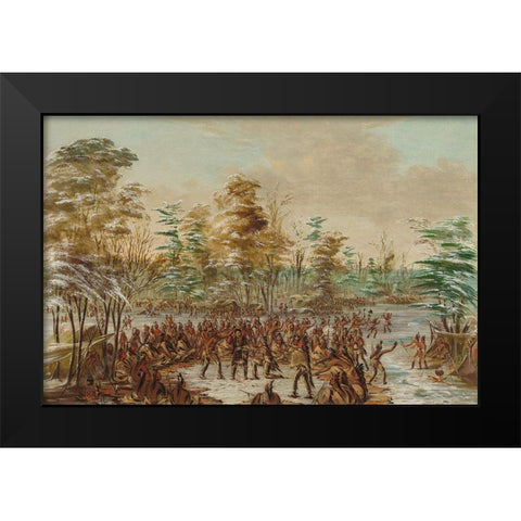 De Tonty Suing for Peace in the Iroquois Village Black Modern Wood Framed Art Print by Catlin, George
