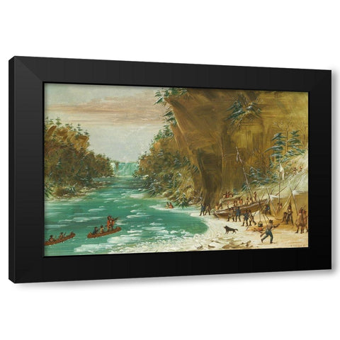 The Expedition Encamped below the Falls of Niagara Black Modern Wood Framed Art Print with Double Matting by Catlin, George