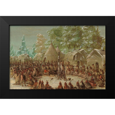 La Salles Party Feasted in the Illinois Village. January 2, 1680 Black Modern Wood Framed Art Print by Catlin, George