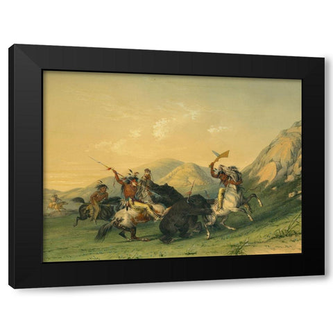 Attacking the Grizzly Bear Black Modern Wood Framed Art Print with Double Matting by Catlin, George