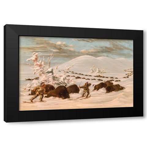 Winter Sport of Killing Buffalo Black Modern Wood Framed Art Print with Double Matting by Catlin, George