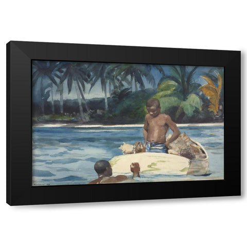 West India Divers Black Modern Wood Framed Art Print with Double Matting by Homer, Winslow