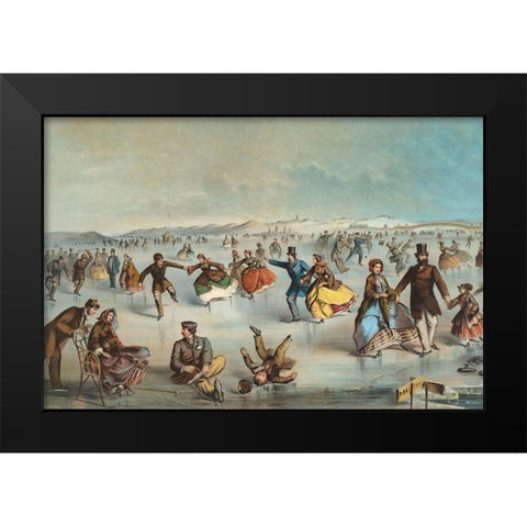 Skating in Central Park, New York Black Modern Wood Framed Art Print by Homer, Winslow