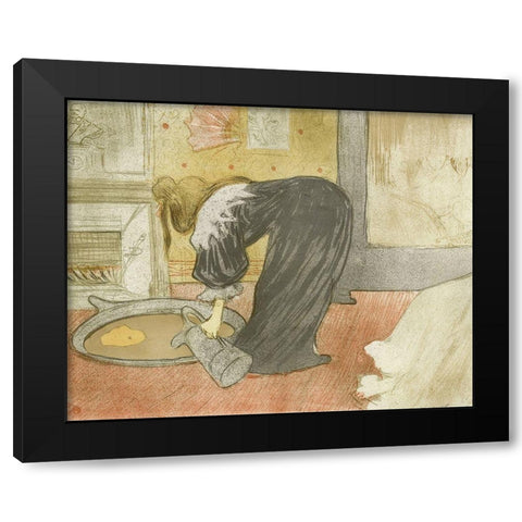 Woman at the tub Black Modern Wood Framed Art Print by Toulouse-Lautrec, Henri de