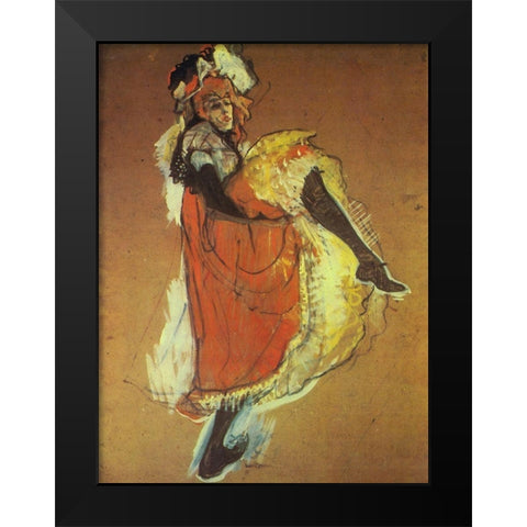 Jane Avril Dancing Black Modern Wood Framed Art Print by Toulouse-Lautrec, Henri de
