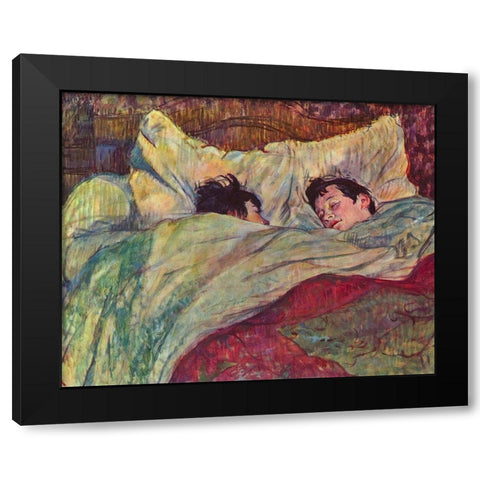 In the Bed Black Modern Wood Framed Art Print with Double Matting by Toulouse-Lautrec, Henri de