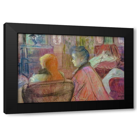 In the Salon Black Modern Wood Framed Art Print by Toulouse-Lautrec, Henri de