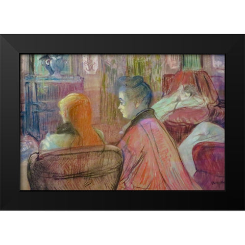 In the Salon Black Modern Wood Framed Art Print by Toulouse-Lautrec, Henri de