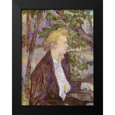 Woman in the Garden Black Modern Wood Framed Art Print by Toulouse-Lautrec, Henri de