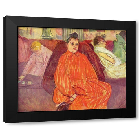 At the Salon, the Divan Black Modern Wood Framed Art Print by Toulouse-Lautrec, Henri de