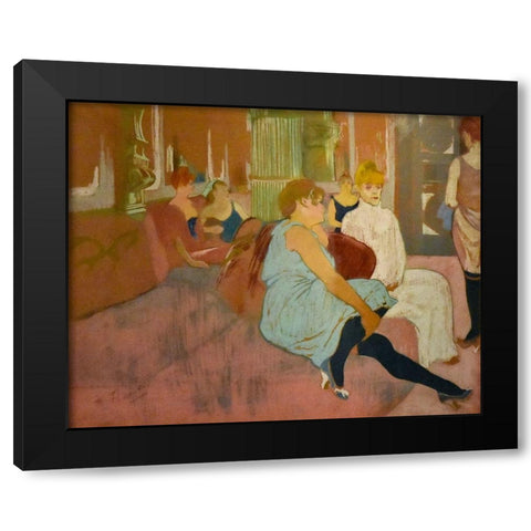 Au salon de la rue des Moulins Black Modern Wood Framed Art Print by Toulouse-Lautrec, Henri de