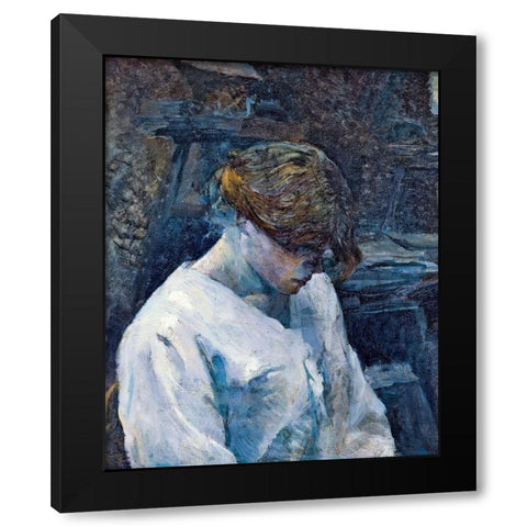 La Rousse in a White Blouse Black Modern Wood Framed Art Print by Toulouse-Lautrec, Henri de