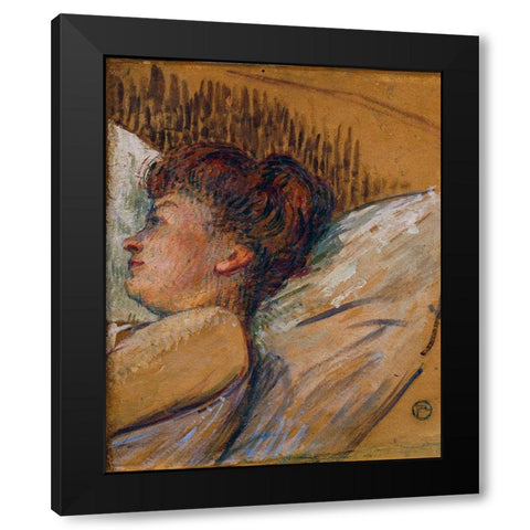 Woman in Bed Black Modern Wood Framed Art Print by Toulouse-Lautrec, Henri de