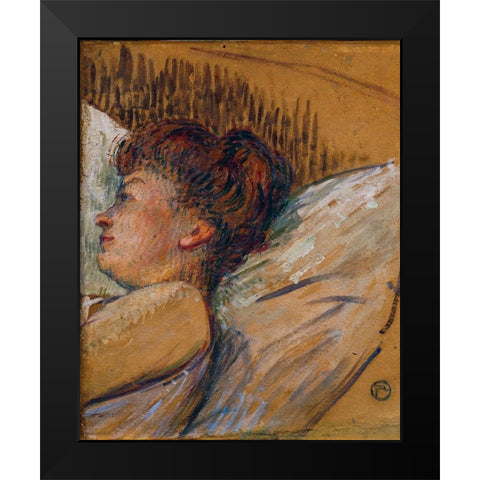 Woman in Bed Black Modern Wood Framed Art Print by Toulouse-Lautrec, Henri de