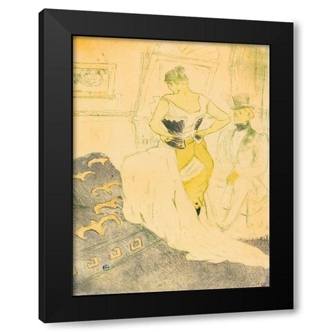 Woman in Corset Black Modern Wood Framed Art Print by Toulouse-Lautrec, Henri de
