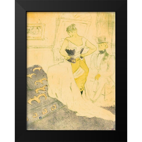 Woman in Corset Black Modern Wood Framed Art Print by Toulouse-Lautrec, Henri de
