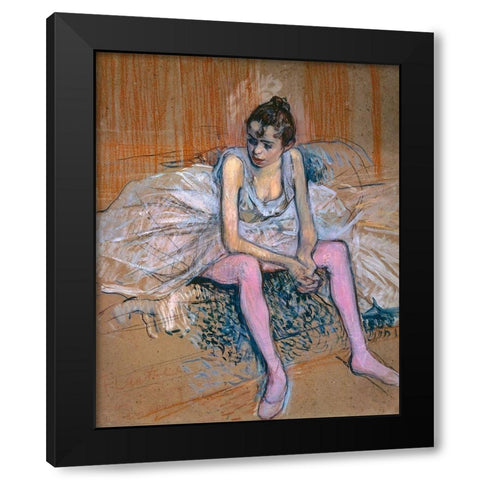 Danseuse assise aux Bas de roses Black Modern Wood Framed Art Print by Toulouse-Lautrec, Henri de