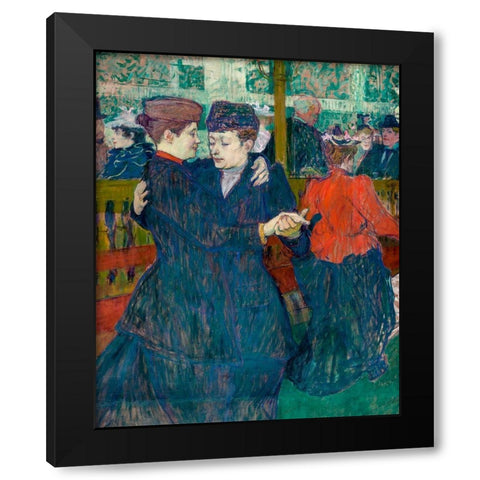 At the Moulin-Rouges, Two Women Walzing Black Modern Wood Framed Art Print by Toulouse-Lautrec, Henri de